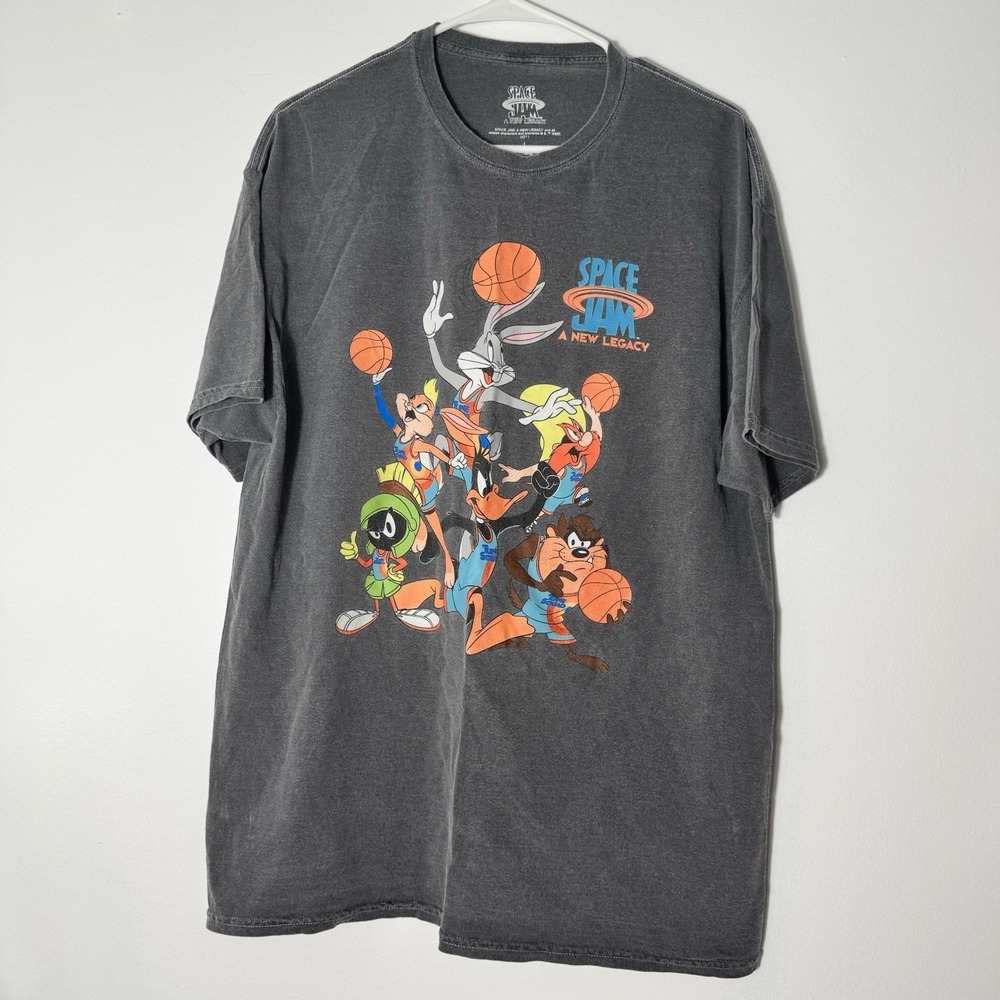 Vintage 1990s Space Jam Looney Tunes T-Shirt, Size Large, Black Grey Cartoons